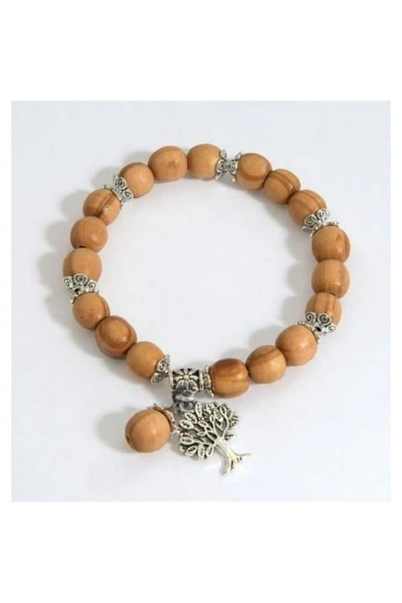 253856 Tree of Life Olive Wood Bead Bracelet - No.9818
