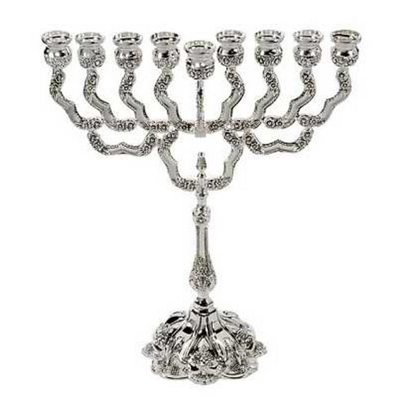 Holy Land Gifts 4375 Menorah Light Of World Silver 9 Branched 11.5 In.