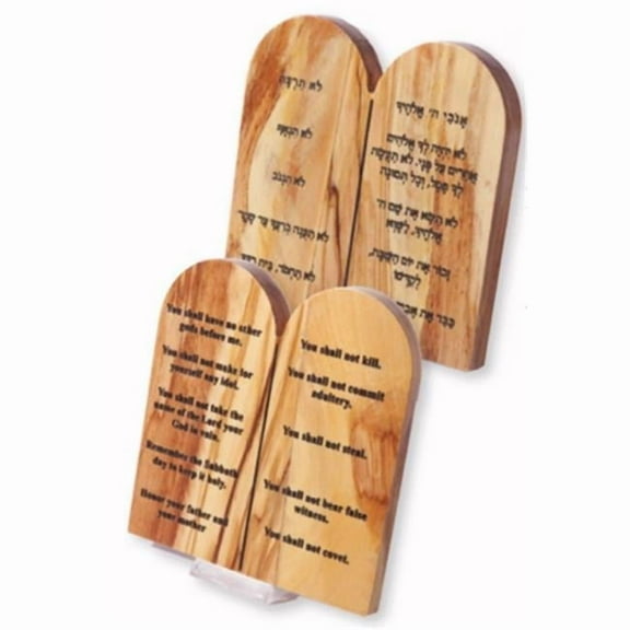 Holy Land Gifts Plaque-Ten Commandments with Stand, English & Hebrew - Olive Wood