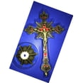 thumbnail image 1 of Holy Land Market Altar Table Crucifix - Church or Home Decor - Enamel Ornamented (10 Inch, Brass/Red Stones), 1 of 3