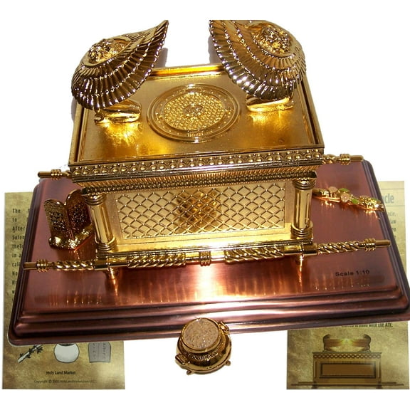 Holy Land Market The Ark of The Covenant Gold Plated (Small, Ark and Contents) With Special Explanation Card for Ark and Contents (Large, Ark and Contents)