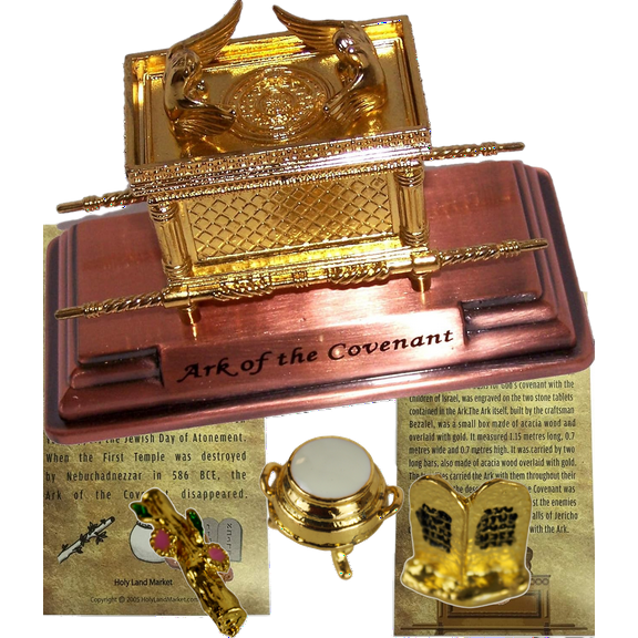 Holy Land Market The Ark of The Covenant Gold Plated (Small, Ark and Contents) With Special Explanation Card for Ark and Contents (Small, Ark and Contents)