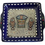 Holy Land Market Armenian Ceramic Loaves and Fish multiplication Miracle square bread Plate - 9.5 Inches - Asfour Outlet Trademark
