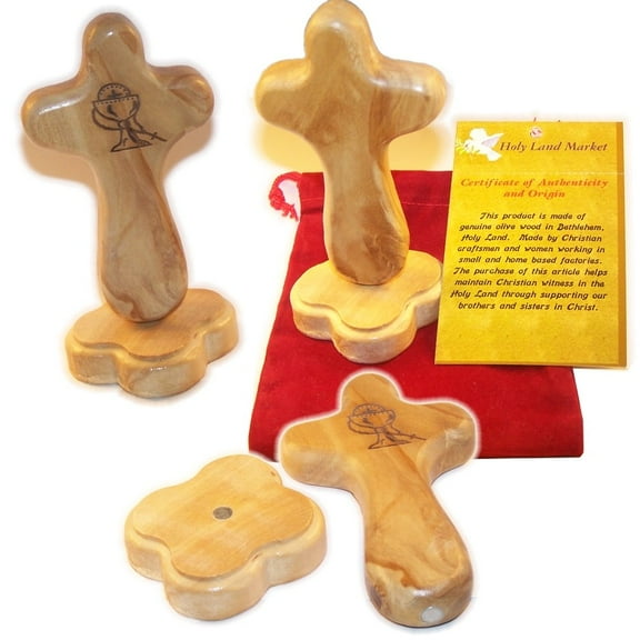 Holy Land Market Catholic Communion/Rosary - Hand or Table Cross. Package. Comes with Velvet Bag & Lord's Prayer Card - 4" Cross