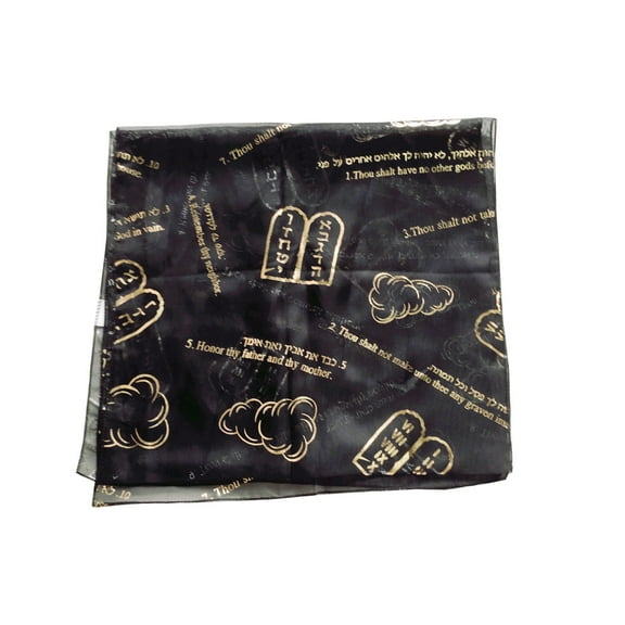 Holy Land Market Christian Church or Prayer Head Scarf or Shawl/Cover - 10 Commandments - Model III  (60 x 20 inches) (Black)