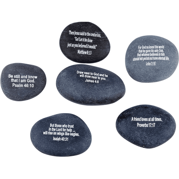 Holy Land Market Engraved Inspirational Black Stones - Model II - (6 Biblical Verses - Large 2-3 Inches) from The Holy Land