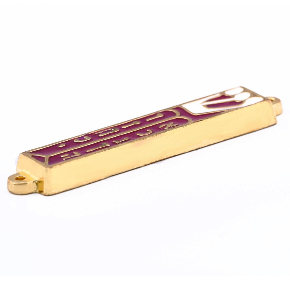 Burgundy and Gold Plated 10 Commandments Mezuzah with Scroll