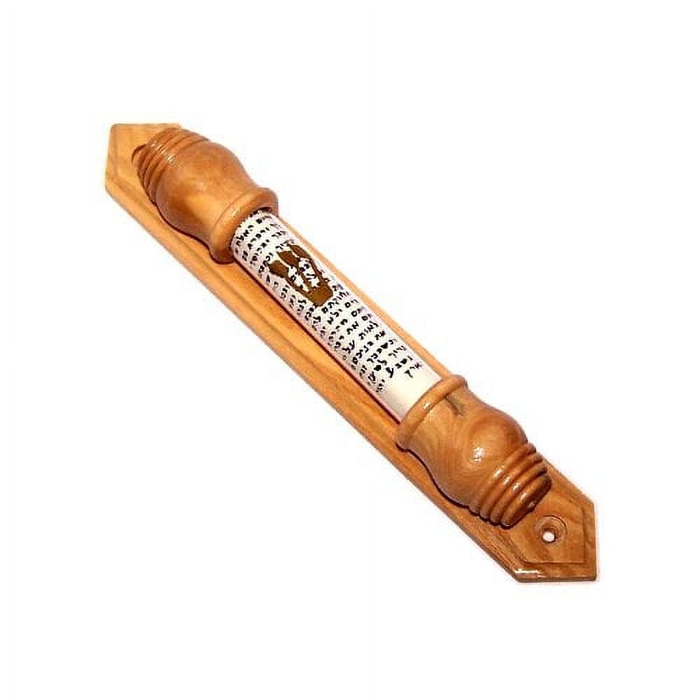 Gold Shin Olive Wood Mezuzah with Sealed Glass Scroll, 7.5 inches