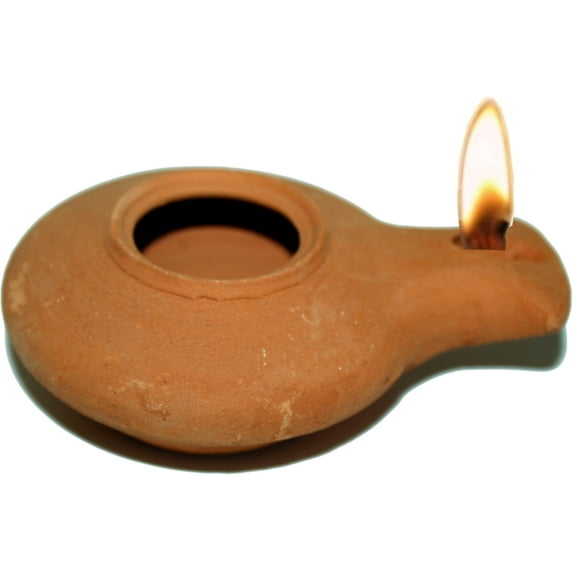 Holy Land Market Herodian Ancient Biblical Oil Lamp Replica (Clay / Red Color Glazed)