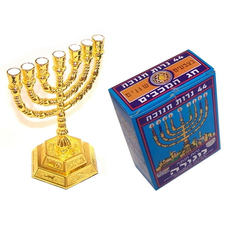 Gold 7-Branch Menorah with 12 Tribes Symbols