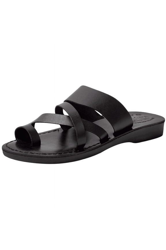 Men/Women Biblical Jesus Leather Sandals/Slides From Jerusalem (Bethlehem Black) (39 M EU)