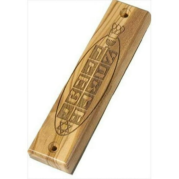 Holy Land Market Menorah with Star of David and 10 Commandments Polished Olive Wood Mezuzah (4 inches) - fits 2.5 Inch Klaf