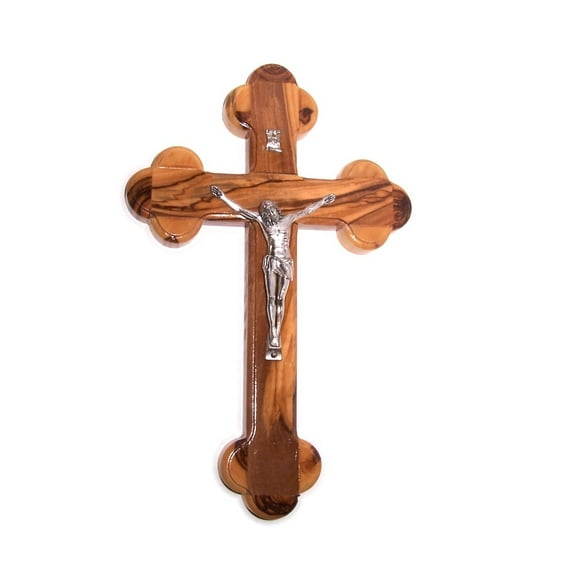 Holy Land Market Olive Wood Cross The Cross of the Fourteen Stations W/crucifix (7" h)
