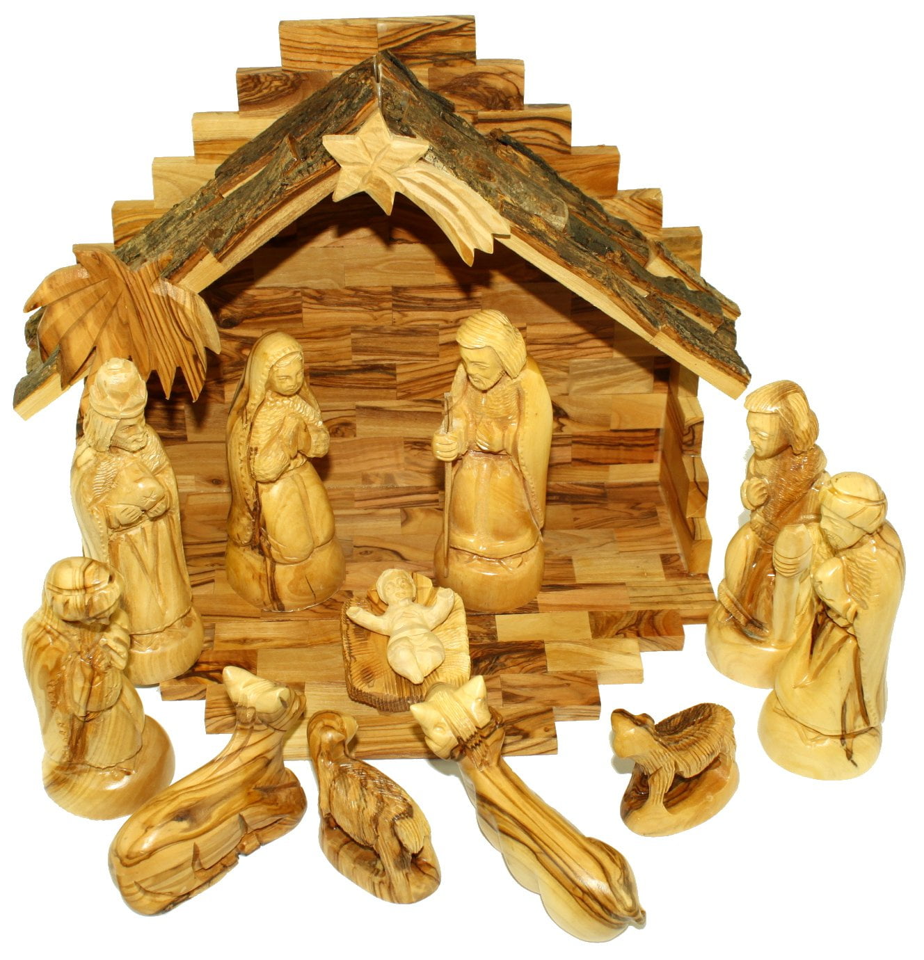 Holy Land Market Olive Wood Nativity Set - Inspirational Christmas Decorations Indoor, Hand Carved Nativity Set for Christmas Table Decor, Bethlehem Olive Wood, Christian Home Gift