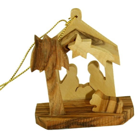 Holy Land Market Olive Wood Small Nativity Ornament (2.6" H)