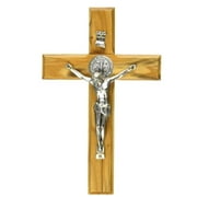 Holy Land Market Saint Benedict Wall Crucifix Handmade Silver Tone Corpus (10 Inches)