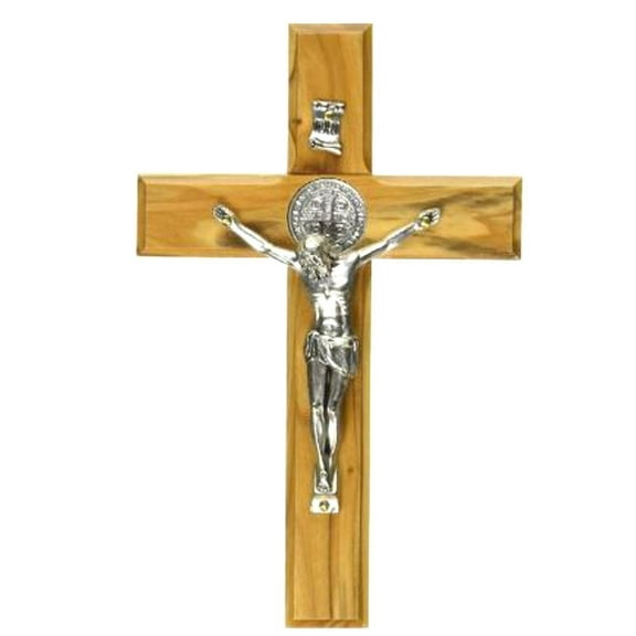 Holy Land Market Saint Benedict Wall Crucifix Handmade Silver Tone Corpus