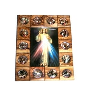 Holy Land Market Stations of The Cross Icon Plaque All in Olive Wood from Bethlehem 29 x 24 cm or 11.5 x 9.5 inches Divine Mercy