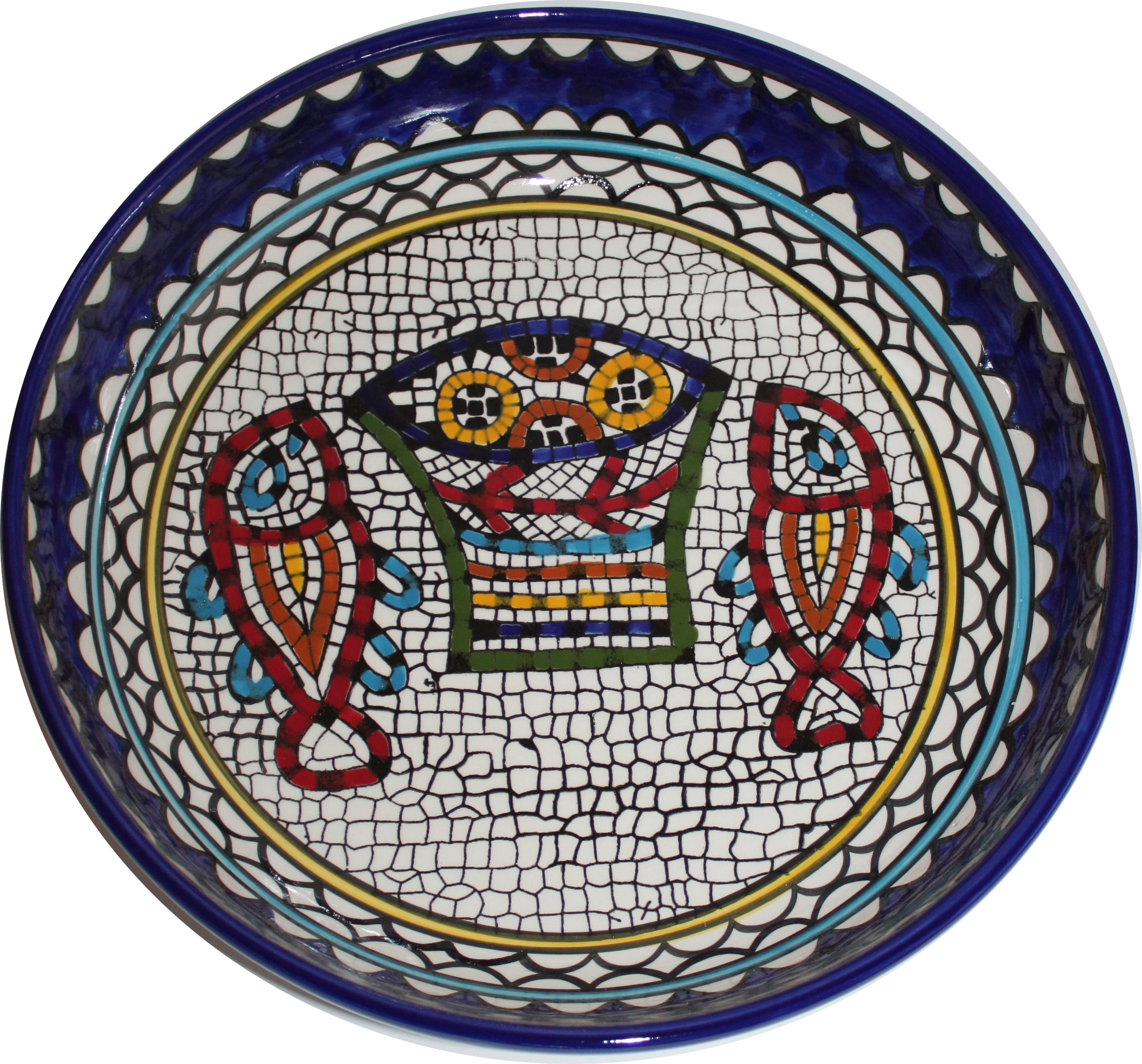 Handbemalte Armenische Keramik-Schüssel – Tabgha Motiv „Fisch Und Brot Wunder“, 30,5 Cm, Ofen- & Spülmaschinengeeignet