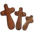 thumbnail image 1 of Holy Land Market Three Olive Wood Comfort Handheld Crosses with Velvet Bags & Lord's Prayer Cards - Set of Three Sizes, 1 of 3