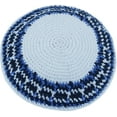 thumbnail image 1 of Holy Land Market White/Blue Model III, 17cm DMC 100% Knitted Cotton Kippah Yarmulke Skullcap, 1 of 1