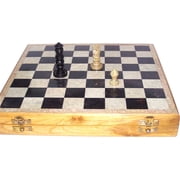 Holy Land Market Wooden Chess with Stones Inlay and Stone Chess Pieces. 12 x 12 Inch