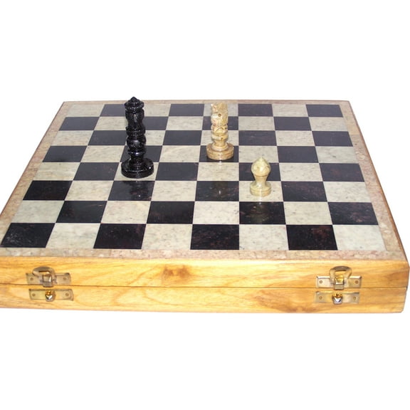 Holy Land Market Wooden Chess with Stones Inlay and Stone Chess Pieces. (12 x 12 Inch)