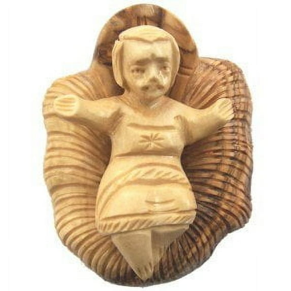 Holy Land Market olive wood Baby Jesus in Cradle - Standard size (3 Inches)