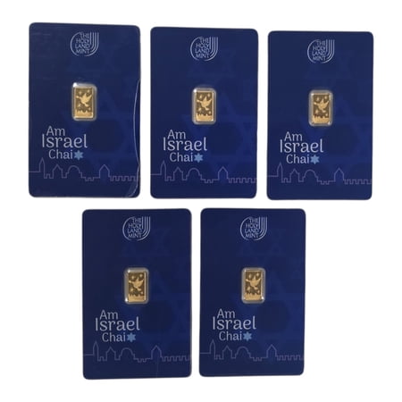 Holy Land Mint Am Israel Chai 5 x 1 Gram Gold Bars-In Assay (Serials 1–5)