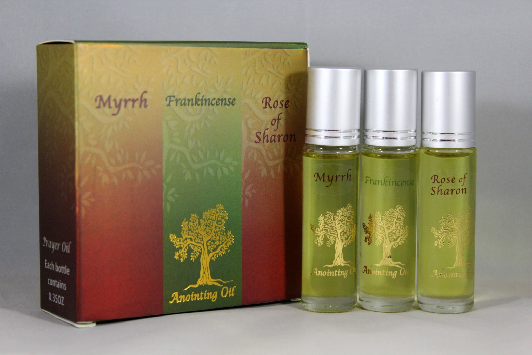 Holy Land gifts 154054 Anointing Oil Set of Three Oils - Frankincense Myrrh  & Rose of Sharon 