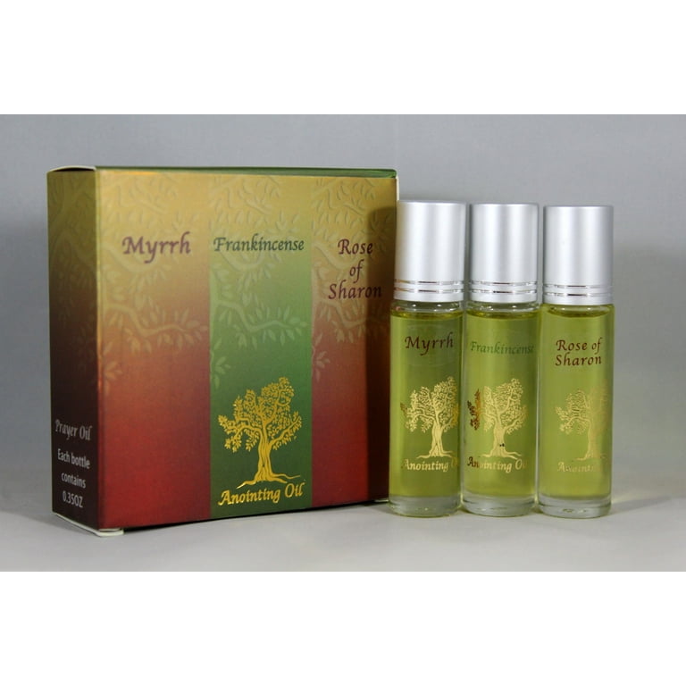 Holy Land gifts 154054 Anointing Oil Set of Three Oils - Frankincense Myrrh  & Rose of Sharon 