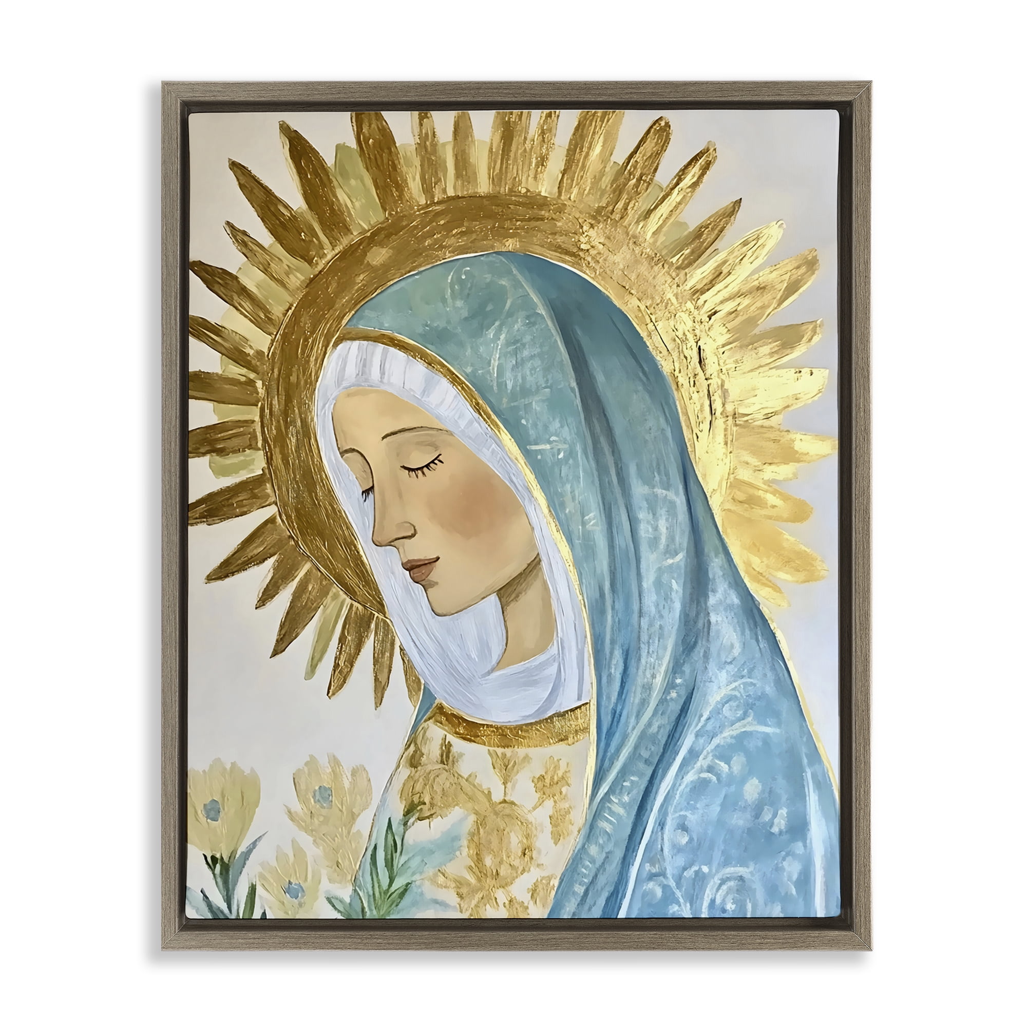 Holy Mary In Gold Brown Framed Floater Canvas Wall Art, design by Franklyn Gregory