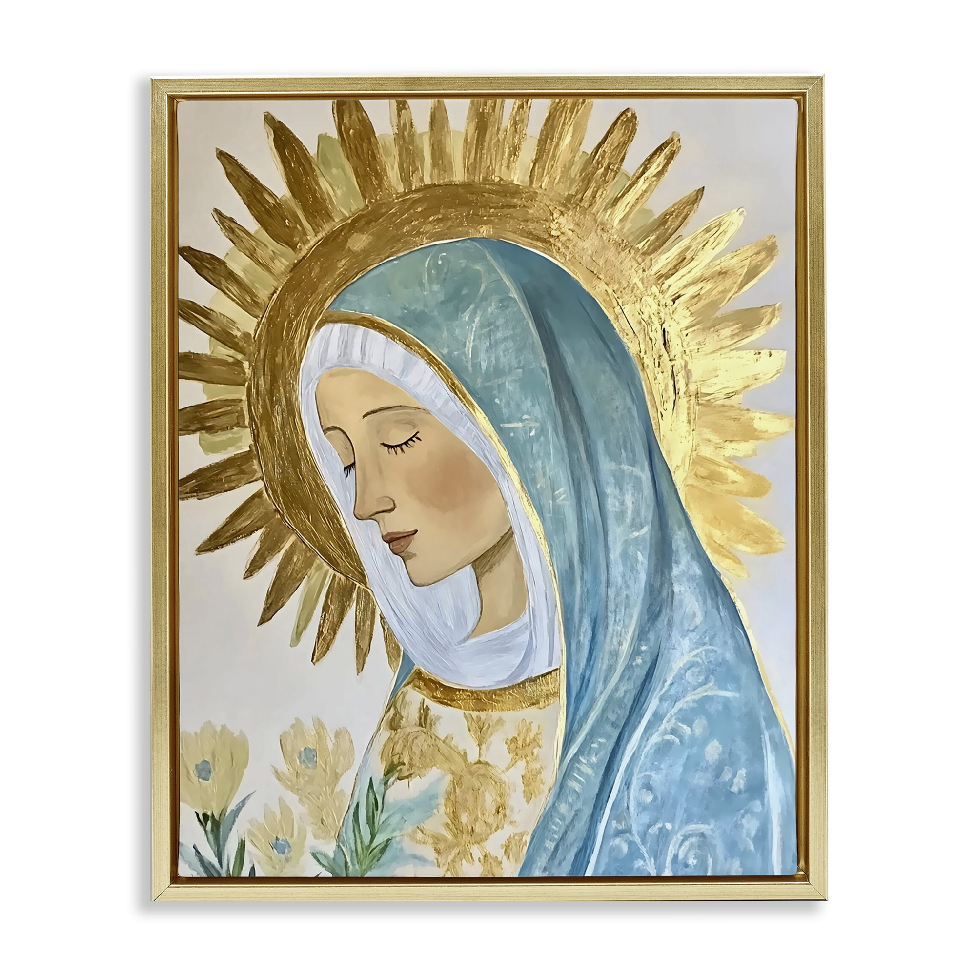 Holy Mary In Gold Gold Framed Floater Canvas Wall Art, design by Franklyn Gregory