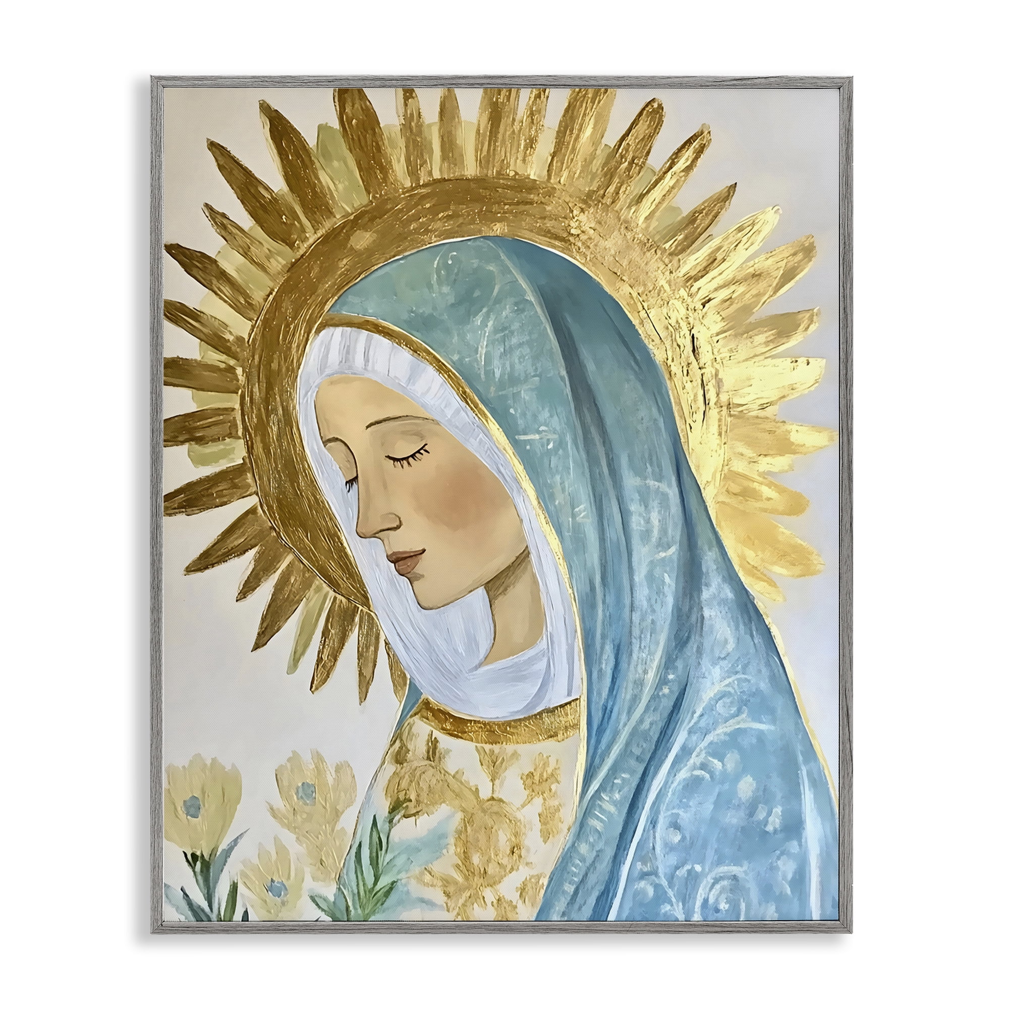 Holy Mary In Gold Gray Framed Giclee Art, design by Franklyn Gregory