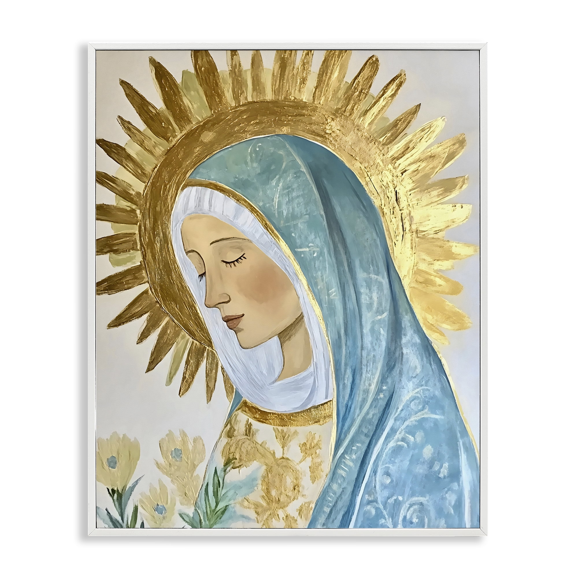 Holy Mary In Gold White Framed Giclee Art, design by Franklyn Gregory