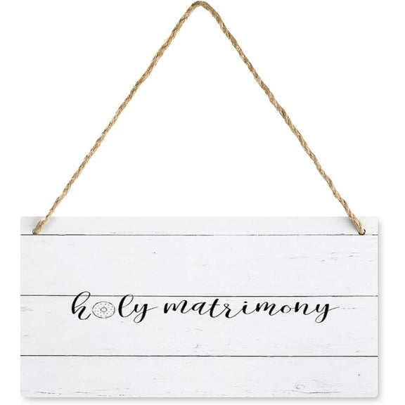 Holy Matrimony Quote Funny Wall Decor Signs Farmhouse Bathroom Decor Wooden Signs Rustic Bathroom Home Decor Walls Vintage Wooden Bathroom Toilet Living Room Decor 6X12 Inch