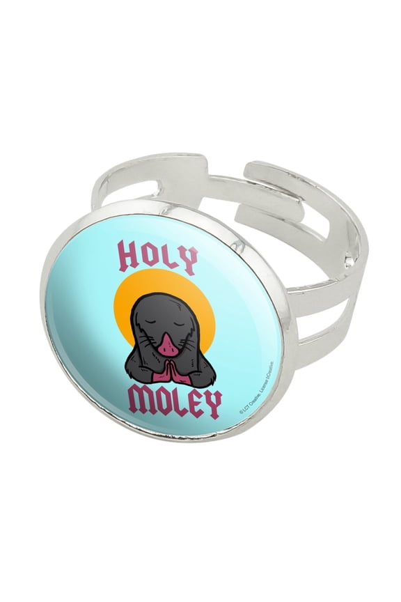 Holy Moley Religious Mole Funny Humor Silver Plated Adjustable Novelty Ring