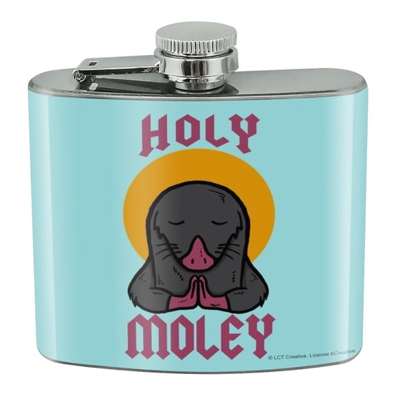Holy Moley Religious Mole Funny Humor Stainless Steel 5oz Hip Drink Kidney Flask