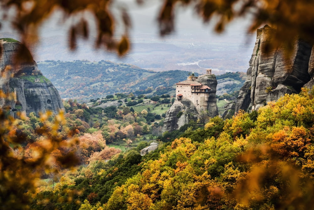 Holy Monastery of St Nicholas Anapausas Meteora Greece Canvas Art - Reynold Mainse Design Pics (19 x 12)