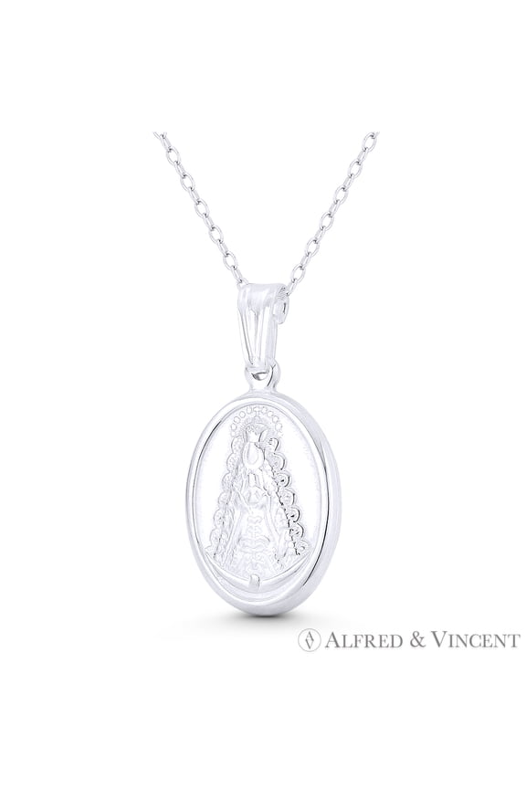 Holy Mother Virgin Mary 28x14mm (1.1x0.55in) Button Pendant in .925 Sterling Silver