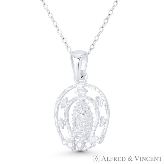 Holy Mother Virgin Mary Charm 27x16mm (1.1x0.6in) Pendant & Chain Necklace in .925 Sterling Silver