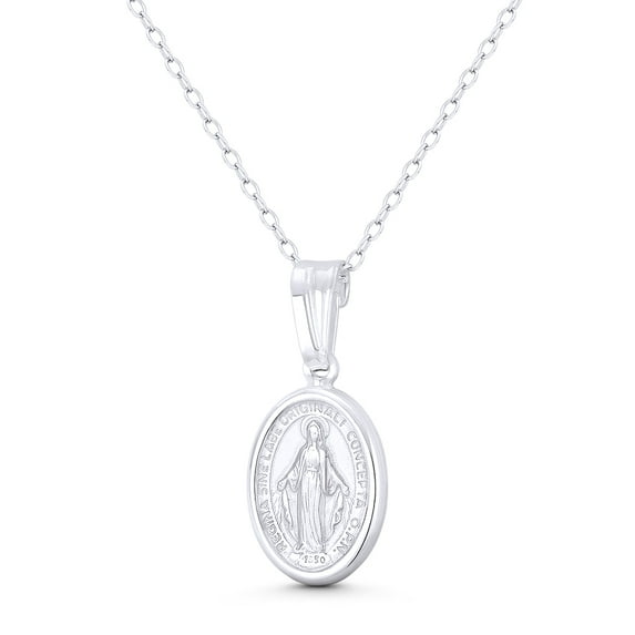 Holy Mother Virgin Mary "Regina Sine Labe Originali Concepta" & Marian Cross 24x11mm (0.9x0.4in) Miraculous Medal Pendant in .925 Sterling Silver