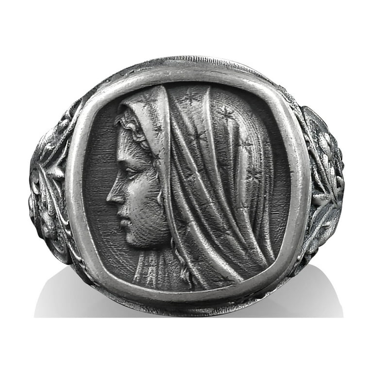 Holy Mother Virgin Mary, Sterling Silver Square Signet Ring 