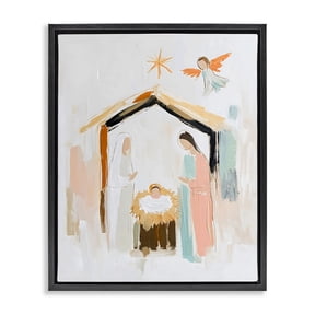 Stupell Industries Holy Nativity Abstract Scene Black Framed Floater Canvas Wall Art, design by Creative Studio, 21 x 17