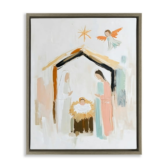 Stupell Industries Holy Nativity Abstract Scene Brown Framed Floater Canvas Wall Art, design by Creative Studio, 21 x 17