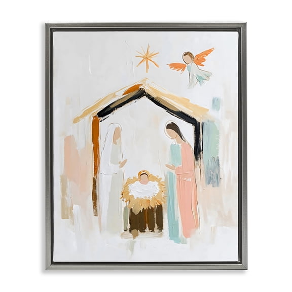 Stupell Industries Holy Nativity Abstract Scene Gray Framed Floater Canvas Wall Art, design by Creative Studio, 31 x 25