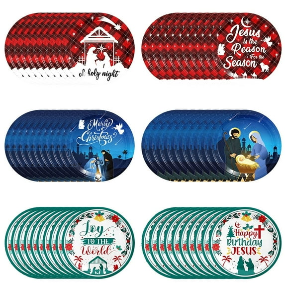 Holy Nativity Christmas Paper Plates Manger Scene Religious Jesus Is the Reason for the Season Oh Holy Night Table Decoration 60PCS 7inch Plates for Christmas Xmas Winter Holiday Party Decor