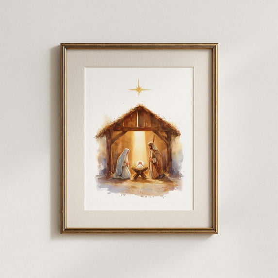 Holy Nativity In Bethlehem Wall Art Print, Baby Jesus And Holy Family ...
