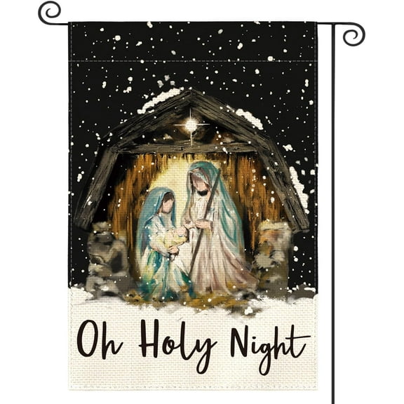 Holy Night Jesus Nativity Garden Flag 28 x 40 Inch Double Sided, Christmas Winter Holiday Christian Yard Outdoor Decorative Flag