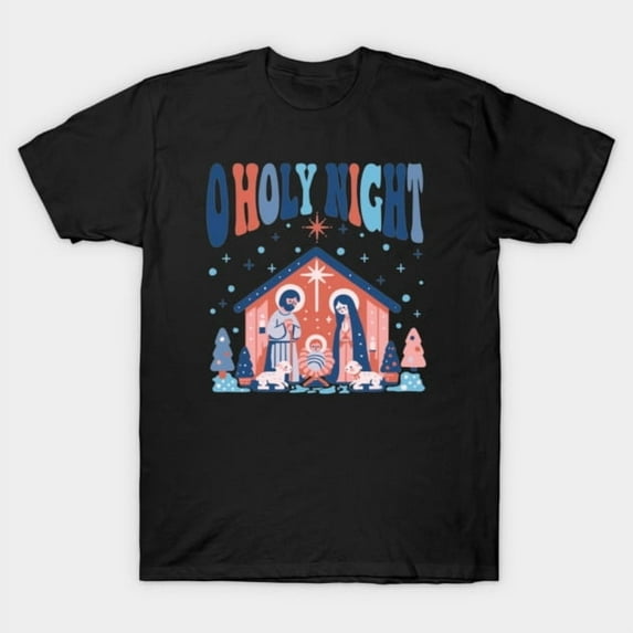 Holy Night Nativity Scene with Mary Joseph Baby Jesus Graphic, H6171 Unisex T-Shirt, Up to 5XL Available